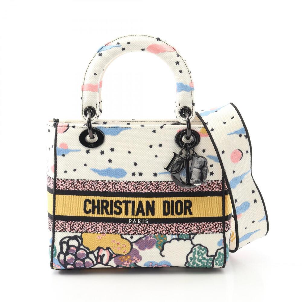 Dior LadyLite Canvas Handbag White Multicolor